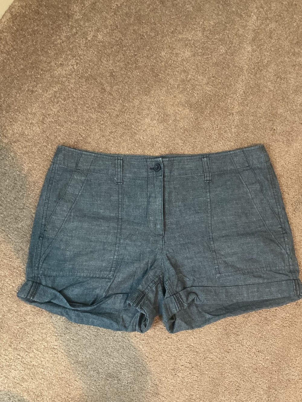 LOFT Slate Blue Chambray Roll-Hem Shorts